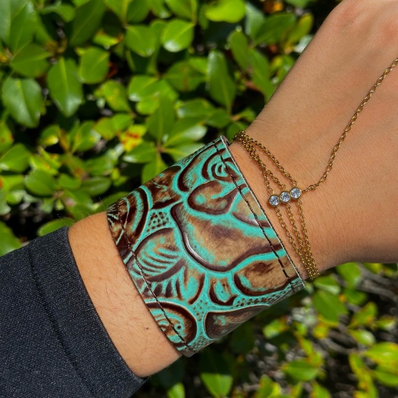 Embossed Leather Wide Band Bracelet - Picture 2 of 2